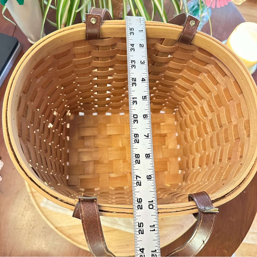 Boardwalk-Style Woven Split Wood Basket w/ Faux Leather Handles | 11” Deep - Picture 5 of 9